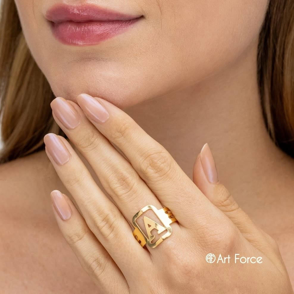 Anel Letra Inicial Personalizada Banhado a Ouro 18k Ajustável - Art Force Semijoias miniatura 2