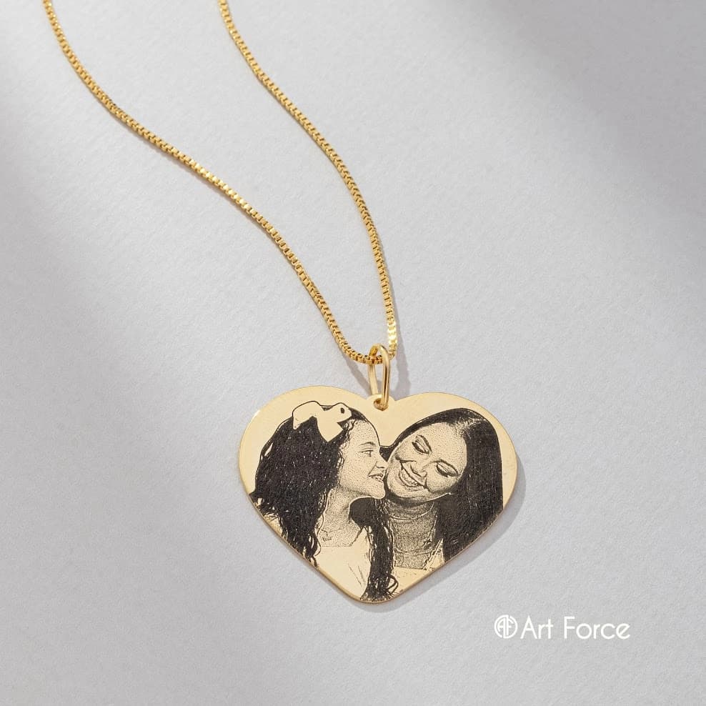 Colar Coração Foto Gravação Personalizado Veneziana 45cm - ESTOQUE CENTRAL
