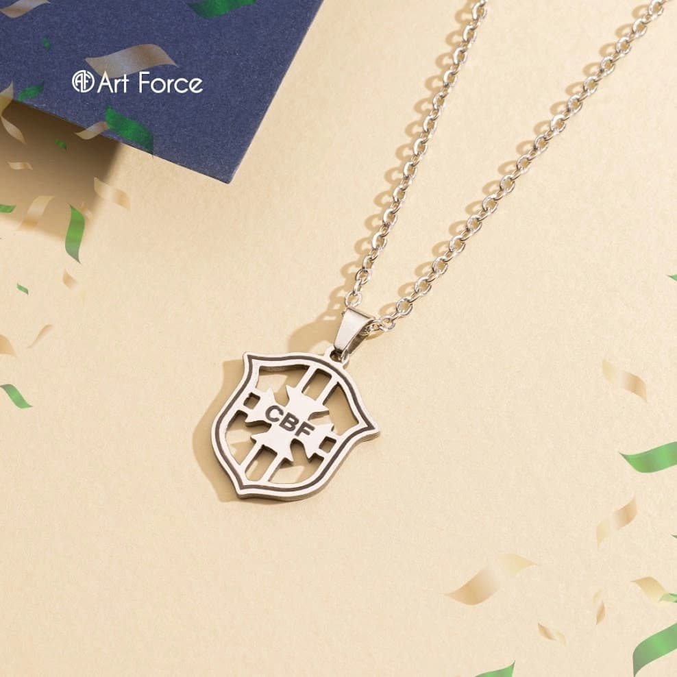 Colar Feminino Aço Inox Cirúrgico Pingente Escudo Do Brasil 19mm