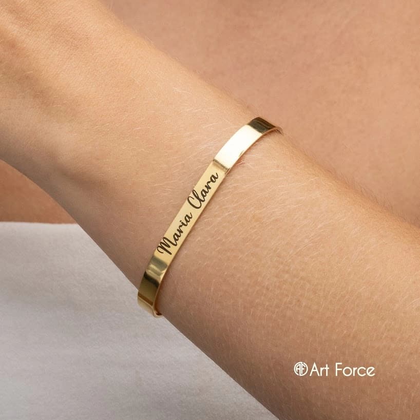 Pulseira Bracelete Personalizada Feminina com Nome Gravado Ajustável