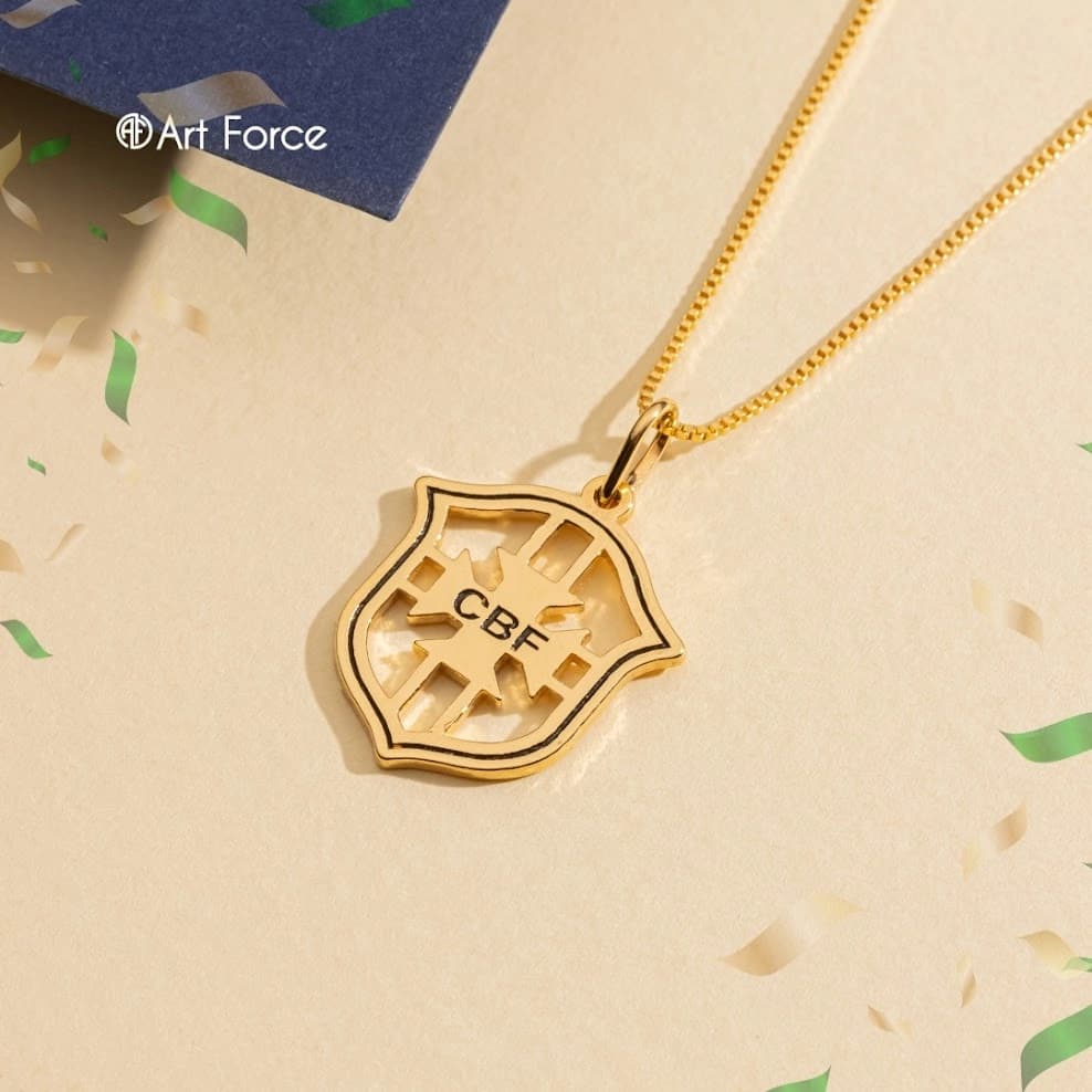 Colar Feminino Banhado a Ouro 18k Pingente Escudo Do Brasil 19mm