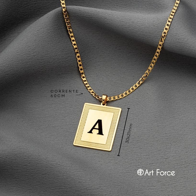 Colar Masculino Elegante e Sofisticado Personalizado Placa Com Letra Inicial