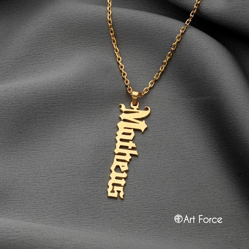 Colar Personalizado Masculino Nome Fonte Gotica Banhado Ouro