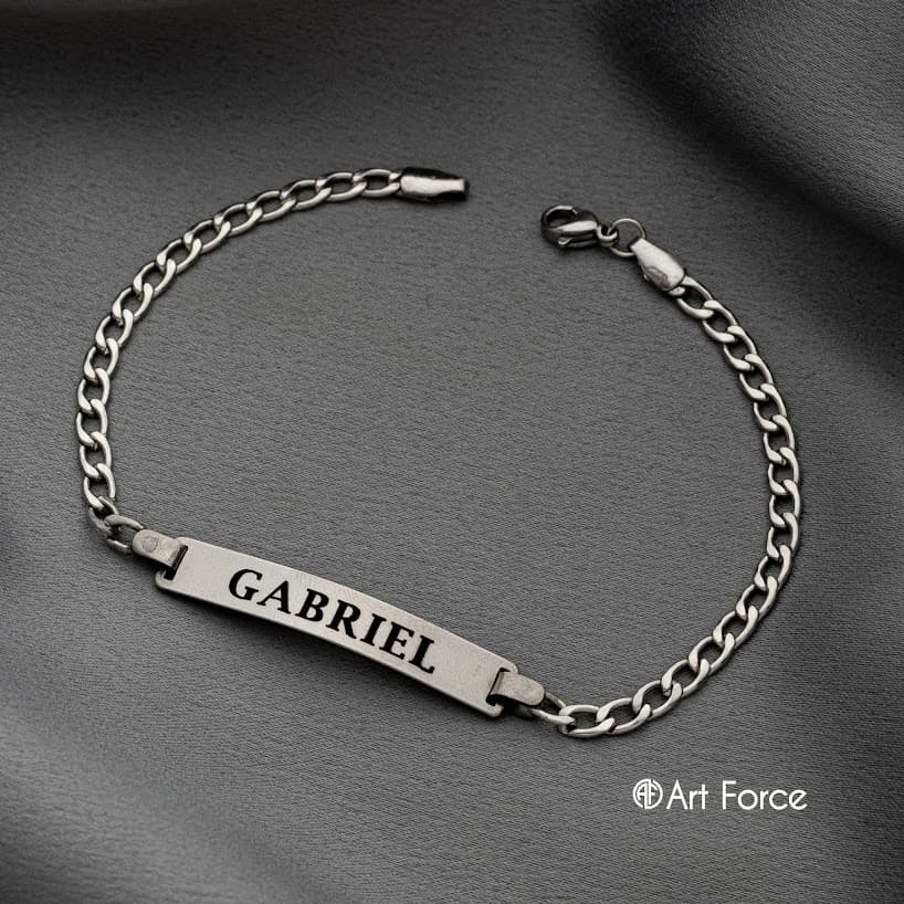 Pulseira Masculina Aço Inox Placa Nome Personalizado Grumet 20cm