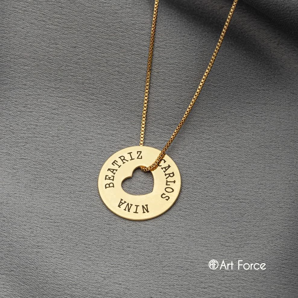 Colar Circular Coração Vazado Nome Personalizado Veneziana 45cm - ESTOQUE CENTRAL