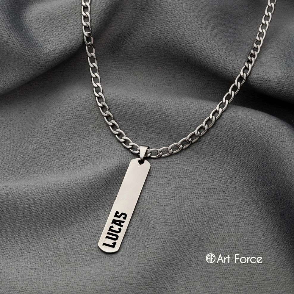 Corrente Masculina Pingente Placa Nome Aço Inoxidável