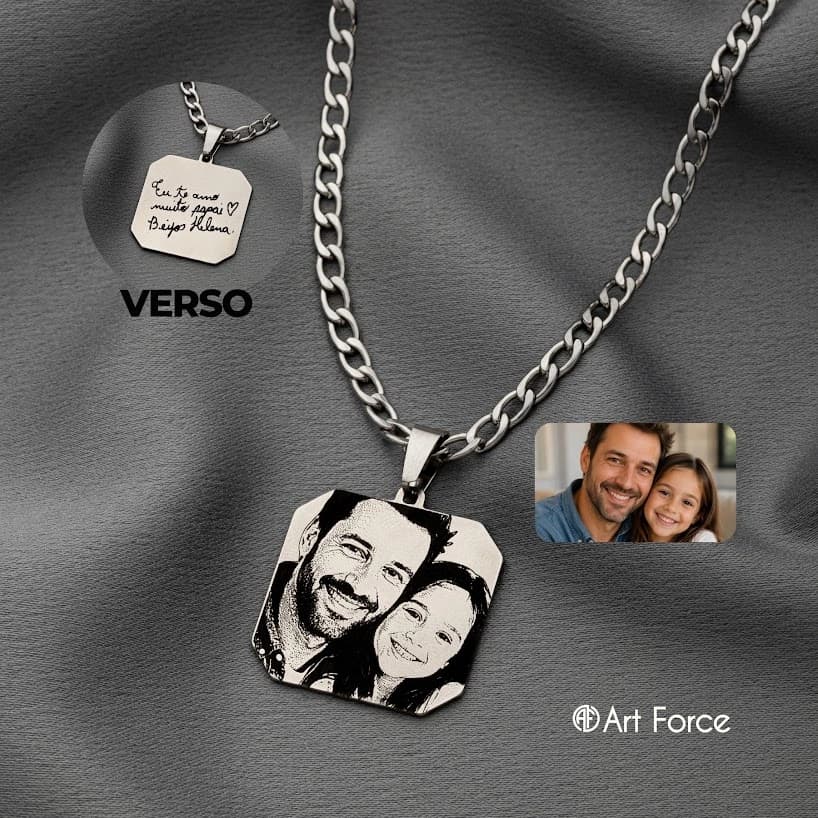 Colar Masculino Grumet 60cm Inox Pingente Personalizado frente Foto e Verso Bilhetinho